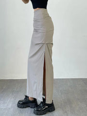 Y2K Women Long Skirts Sexy High Waist Split Summer Skinny Wrinkled Cargo Skirt Casual Streetwear American Style Skirt