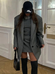 Hohe Taille Schlank Rock Sets Für Frauen Luxus Lose Langarm Mäntel Frau Temperament Blazer 2 Stück Sets Damen Outfits