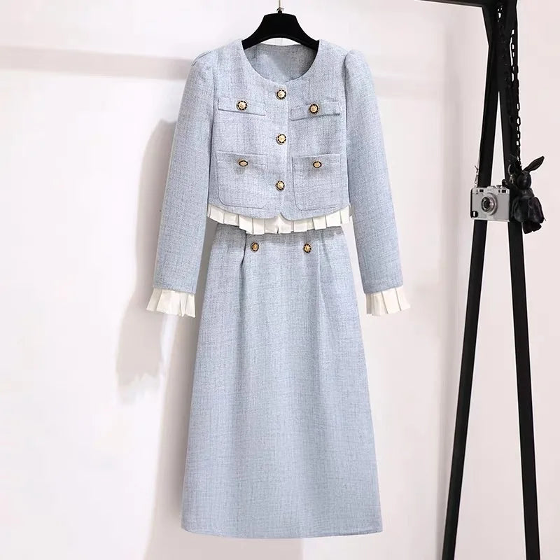 2024 Fall Winter Two Piece Sets for women Jacket Coat +Long skirt 2 piece sets women outfit conjuntos femininos elegantes