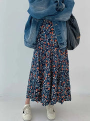 Vintage Blau Blume Drucken Rock für Frauen Sommer Neue Hohe Taille A-linie Röcke Faul Alle-spiel Mid-länge lose Faldas Mujer