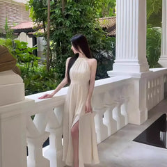 New 2025 Women's French Elegant Midi Dress Fashion Fairy Pleated Party Prom Evening One Piece Clothes