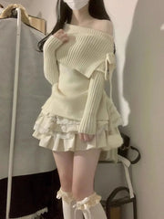 Fashion High Waist A-line Skirt for Women 2024 Spring Autumn New Beige White Skirts Y2k Ruched Ruffles All-match Faldas Mujer