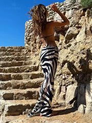 EDOLYNSA Sexy Zebrastreifen 3-teiliges Bikini-Set 2024 Sommer-Strandbekleidung Triangel-Bikinis Badeanzug Rock Bademode Cover-up A1554
