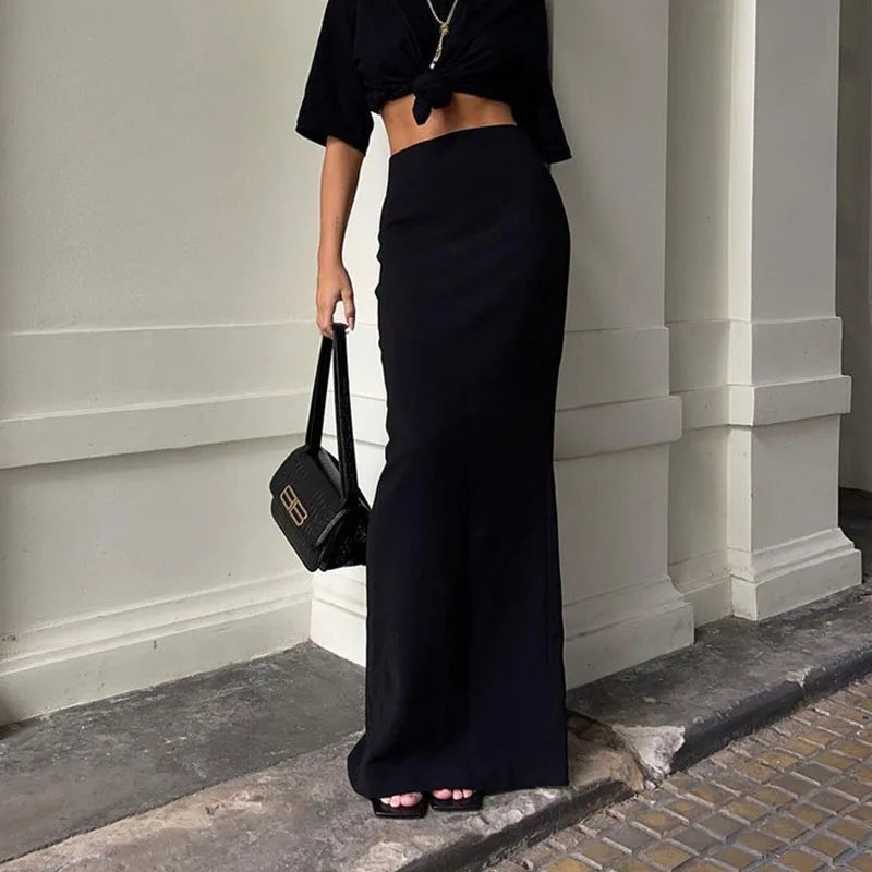 Fashion For Women Black Long Skirts High Waist Slim Seamless Elegant Ladies Gown Casual Summer 2024 New Female Maxi Skirts
