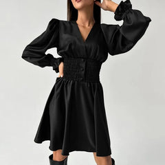 Folds Dresses For Women Birthday Elegant V Neck Fashion Slim Dress Femme Party Temperament Retro Midi Dress Woman