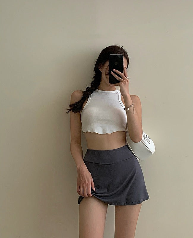 Zurück zum College Tennisrock Damen Hohe Taille Mädchen Enge Tasche Hüfte Kurzer Rock Sommer Sport Culottes Split A-Linie Minirock Y2K 