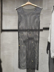 Fishnet Hot Diamonds Mini Dresses For Women 2023 Party Wear See-through Halter Mesh Dress Ladies Club Vestido Femmes