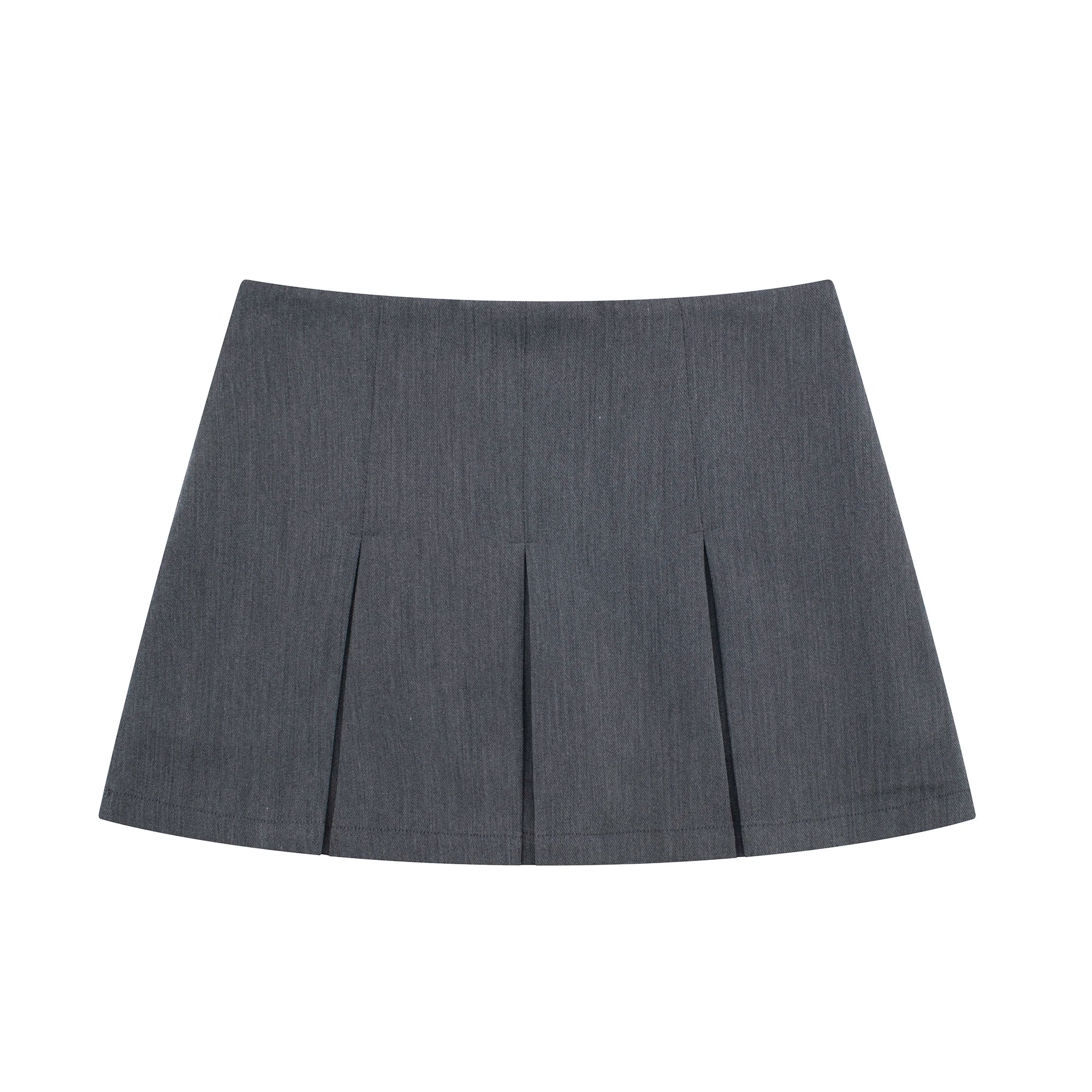 Grey Wide Pleated Mini Shorts Skirts High Street Stripe American Retro Solid Vintage Blogger Sexy  Woman