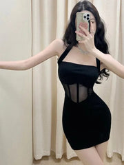 Elegant New Style Unique Sweet And Spicy Skirt Temperament Wrapped Waist Dress Show Thin Spicy Girl Black Mesh Strap Dress UAEF