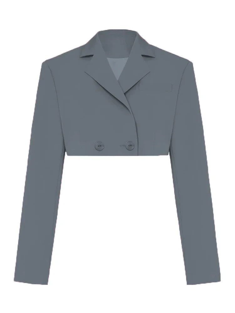 2023 Casual Blazer And Skirt Sets For Women Two Piece Set Outfits Gray Ladies Cropped Coat Blazer Femme 2-Piece Sets New