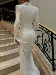 Elegant Split Long Suit Dress For Women Spring Autumn New Party Dress V Neck Long Sleeve High Waist Buttons French Dress