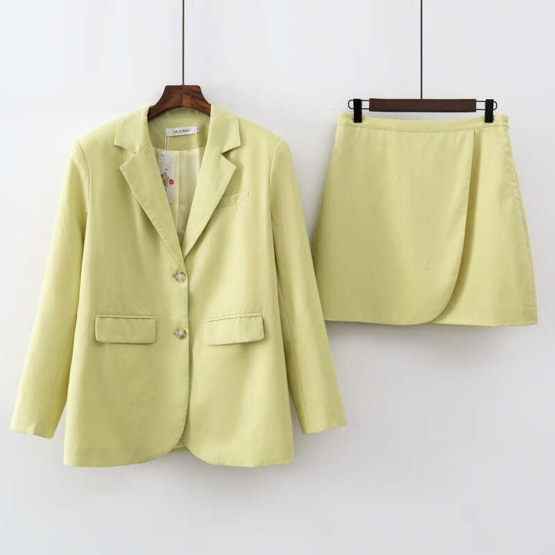 2023 Damenmode Leinen Baumwolle Blazer Rock Anzug Lässige weibliche Kleidung Set