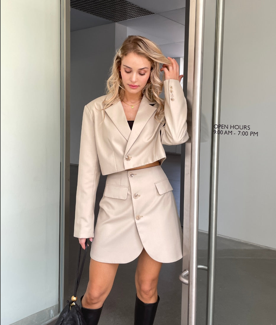 2023 Women Stylish Blazer Skirt Suit Casual Female clothing set