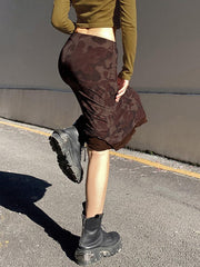 Harajuku Vintage A-Linie Midi Röcke Frauen Gothic Grunge Ästhetischen Sommer Niedrigen Taille Rock Floral Print 90s Y2K Streetwear Faldas