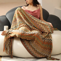 Light Knit Stripe Blanket Super Soft Bohemia Blanket For Bed Throw Blanket With Tassel Plush Warm Home Decorative Blankets