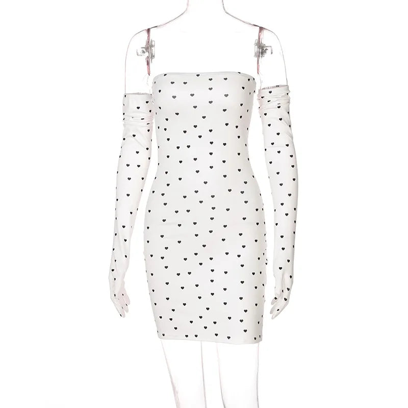 Black Love Printed Mini Dress For Women Party Spring Long Sleeve Strapless Tube Bodycon Dresses Elegant Ladies Sexy Dress