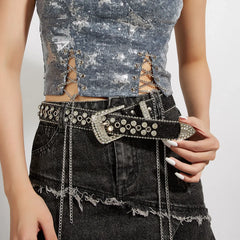 Punk Belts Women Luxury Designer Brand Wide Waist Belts Korean Fashion Diamond Rock Bling Strap Belt Y2K Women Belts for Dress