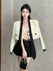 High Quality Small Fragrance Two Piece Set Women Shirt Tops + Pleated Skirt Suits Autumn Korean Elegant Fashion OL 2 Piece Sets