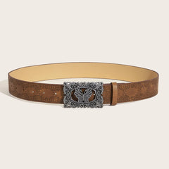 Luxury Designer Gothic Vintage Metal Carved Floral Buckle Belt PU Thin Belt Adult Harajuku Waist Straps Jeans Dress Accessories