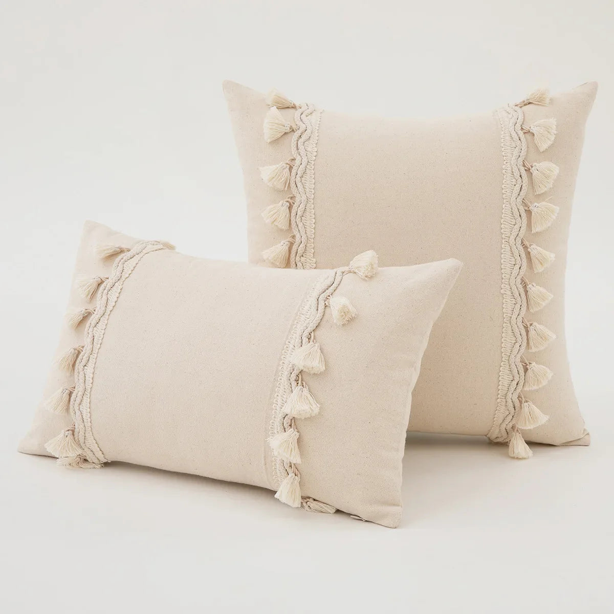 Cotton Linen Boho Cushion Cover for Sofa Couch Bench Car Home Decor Comfy Square Farmhouse Cushion Pillow Case with Tassel