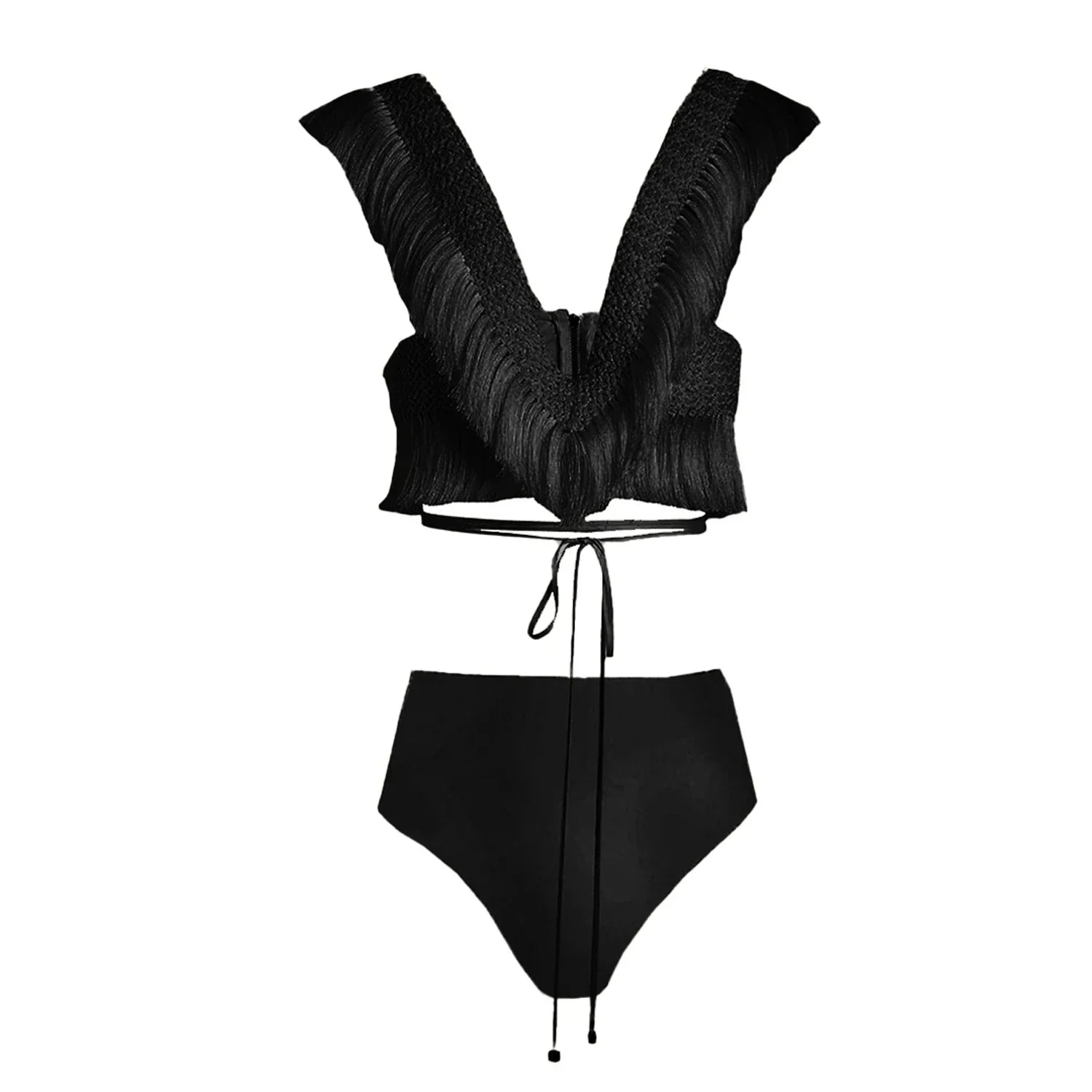 2024 V Neck Fringe Trim Bikini Badeanzug Hohe Taille Bademode mit Rock für Frauen Halter Badeanzüge Druck Sommer Weibliche