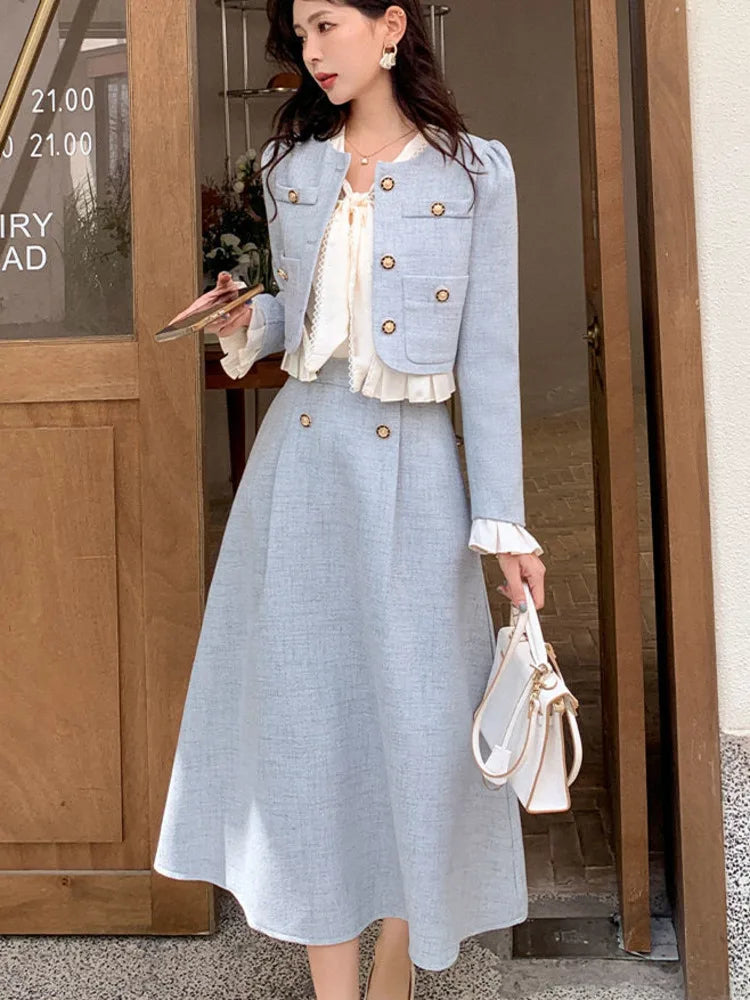 2024 Fall Winter Two Piece Sets for women Jacket Coat +Long skirt 2 piece sets women outfit conjuntos femininos elegantes