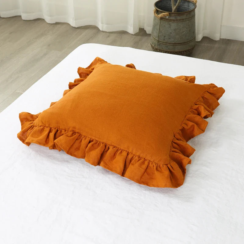 100% Pure Linen Ruffle Throw Pillowcases,Soft Comfortable Cushion Cover,Home Decor Sofa Pillows Cover,Living Room Couch Ornament