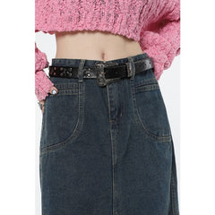 Back to school 2023 Spring Vintage Blue Women Denim Trumpet Skirt Streetwear Style Casual Irregular High Waist Ladies Long Mermaid Jean Skirt