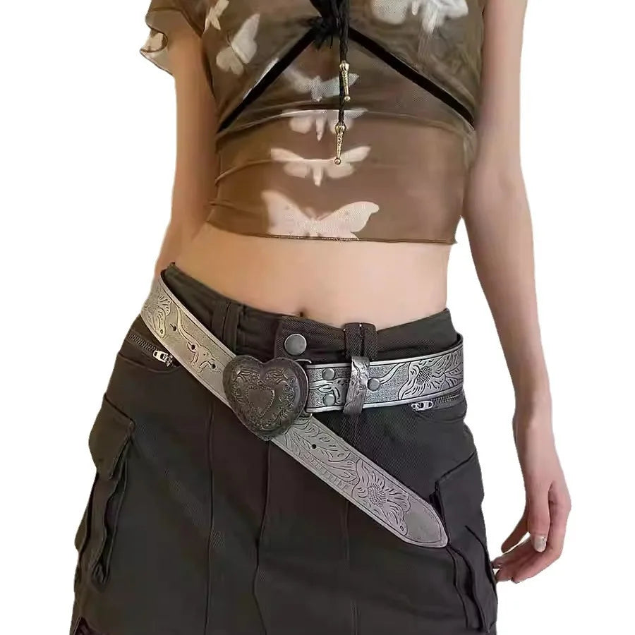 Luxus-Designer-Gothic-Mode Vintage Pfirsich-Herz-Kreuz-Gürtel für Frauen Y2k-Gürtel Diesel-Gürtel für Lady-Jeans-Kleid-Accessoires