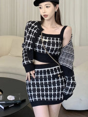 Sweet Three Piece Set Women Sweater Cardigan + Camisole + Skirt Sets Fashion Knit 3pcs Suits Ensemble Femme Conjuntos Feminino