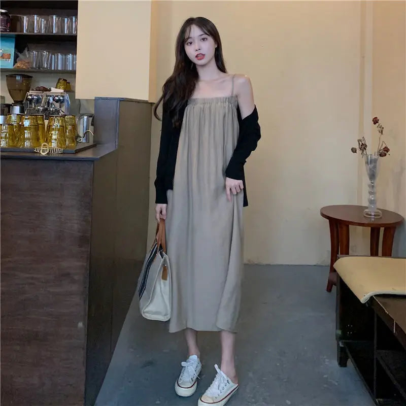 Condole belt dress early autumn the new tender wind small temperament that wipe a bosom skirt dress thin small coat suits emo