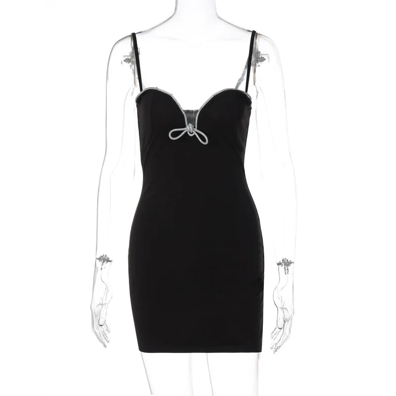 Silver Rope Bodycon Mini Dress For Women Slim Deep V Neck High Waist Sundress Women's Party Sexy Dresses Hot Girls Summer
