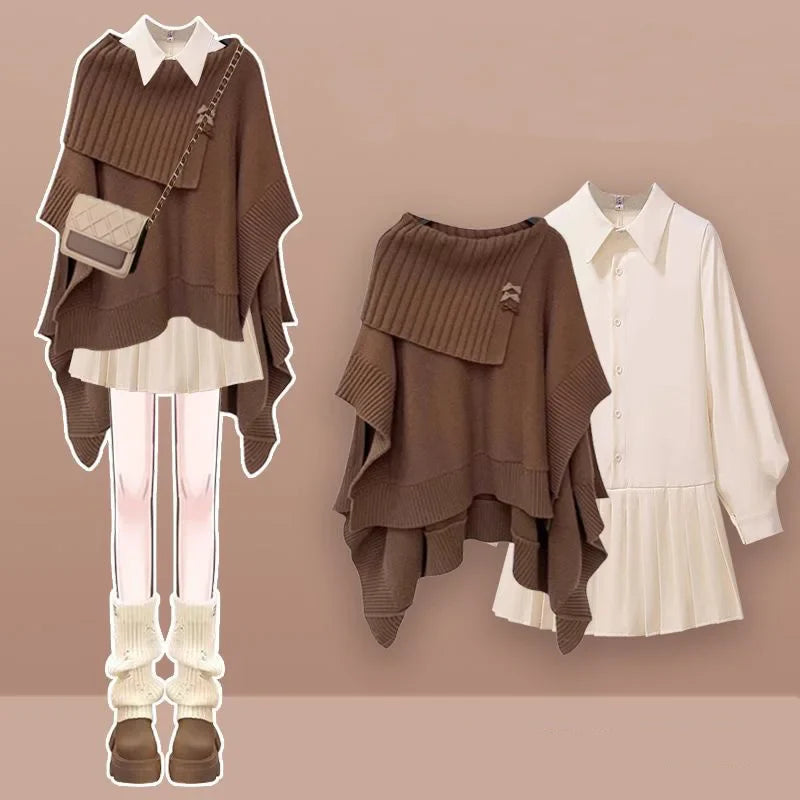 2024 Frühjahr Neue Lose Gestrickte Schal Pullover Mini Plissiert Kurzen Rock Zwei Stück Set Elegante frauen Rock Set Outfits