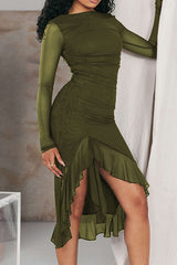 Rückenfreies Midikleid mit Rüschensaum und Rüschen 