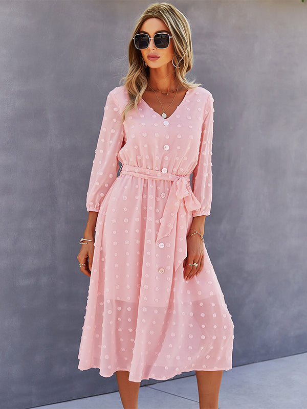 Casual Loose A-Line Buttoned Midi Dresses