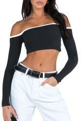 Contrast Off Shoulder Crop Top