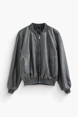 Faux Leather Zipper Pocket Bomber Jacket