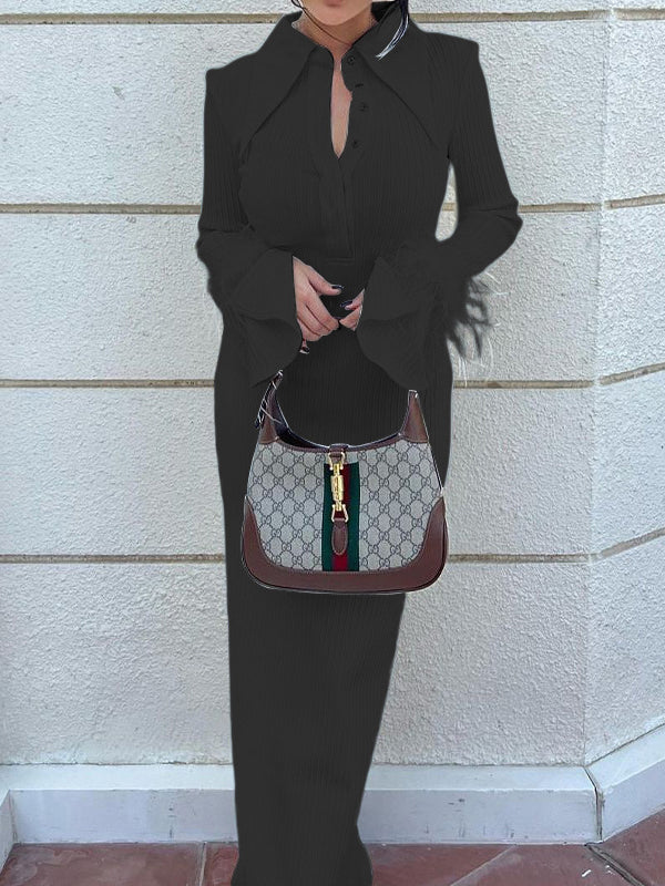 Skinny Feathers Slightly Sheer Split-Joint Lapel Maxi Dresses