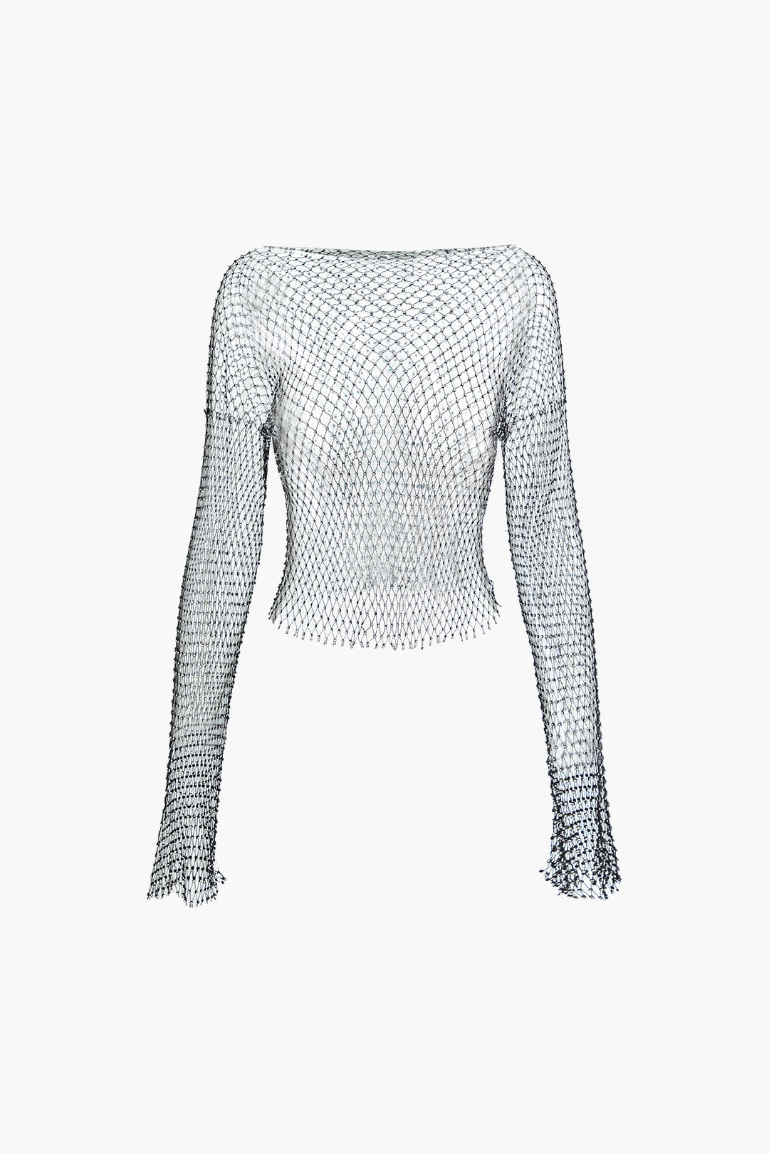 Rhinestone Sheer Net Long Sleeve Top