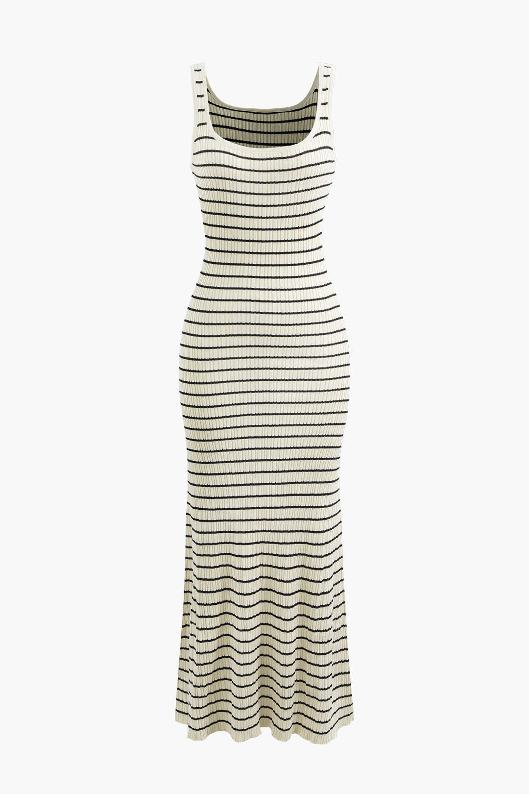 Stripe Square Neck Rib Knit Midi Dress