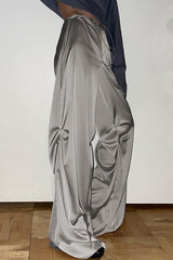 Satinhose mit Kordelzug und hoher Taille und weitem Bein 