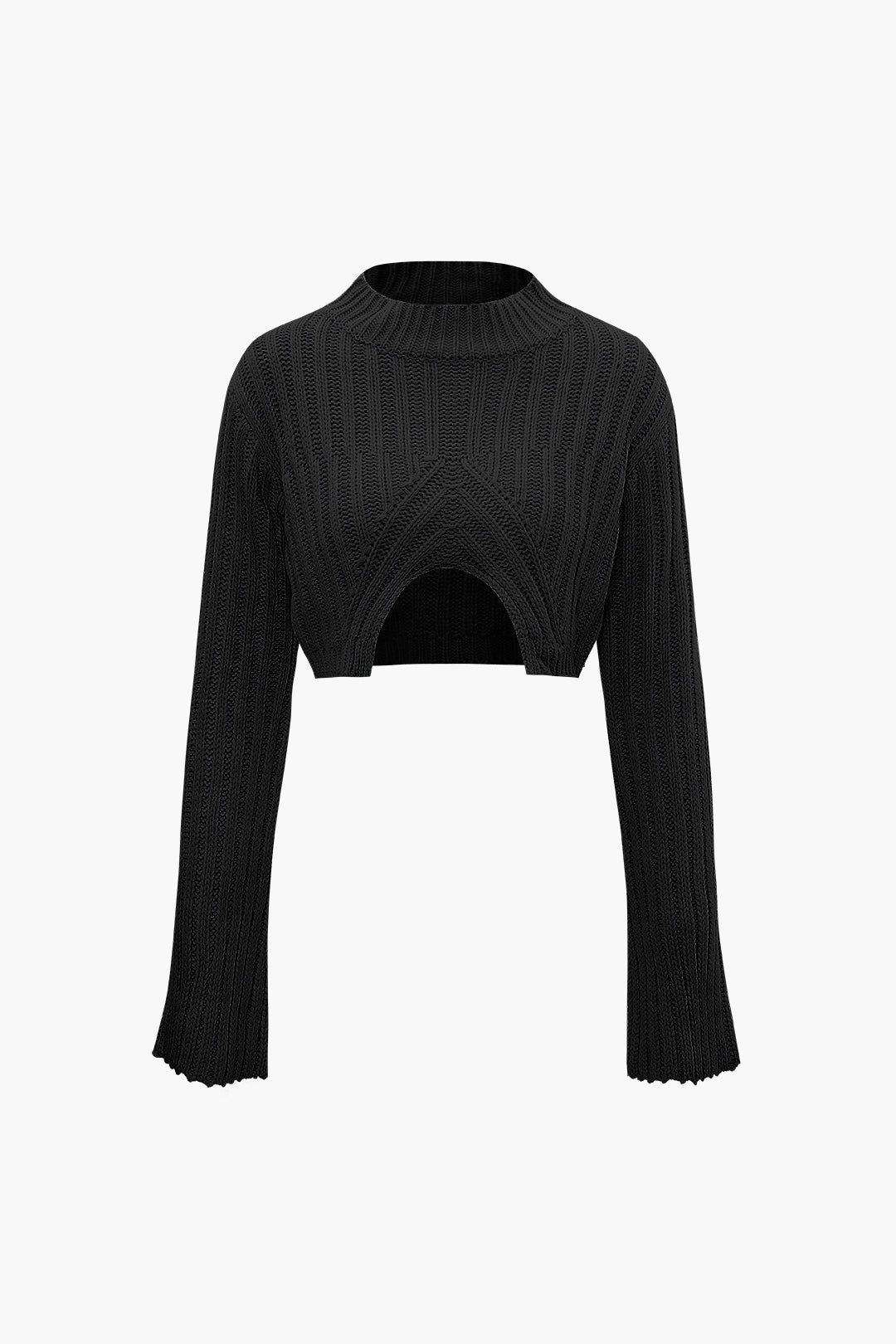 Mock Neck Knit Slit Front Long Sleeve Crop Top