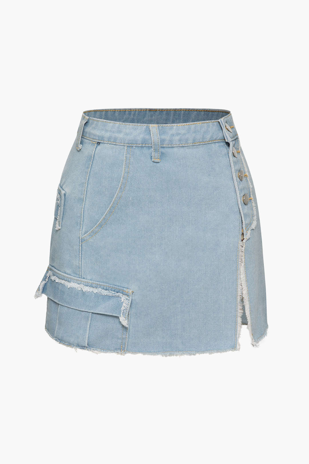 Frayed Hem Slit Denim Mini Skirt