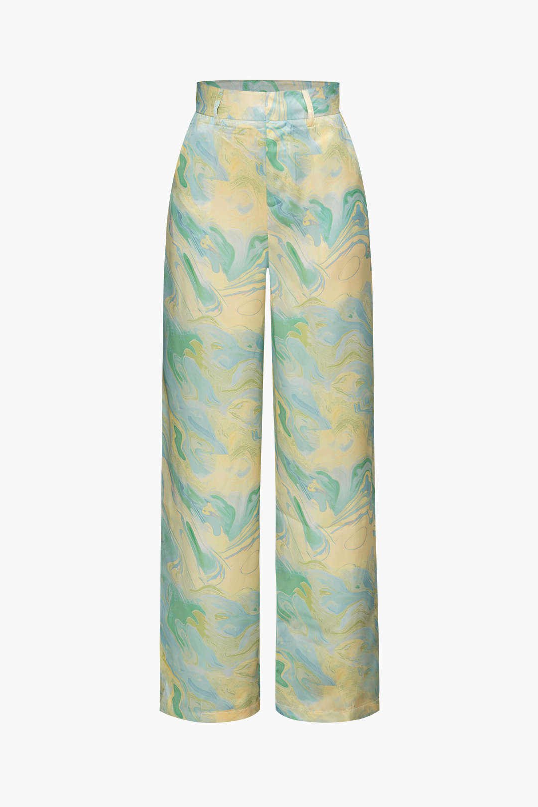 Marble Print High Waisted Full-length Straight Leg Pants