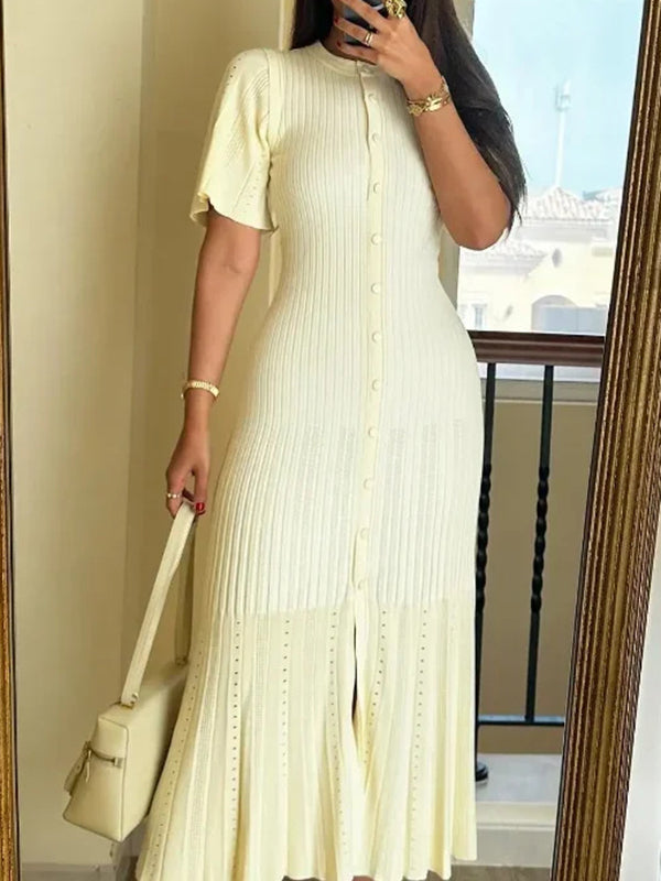 Solid Color Polo Collar Short Sleeve Maxi Dresses