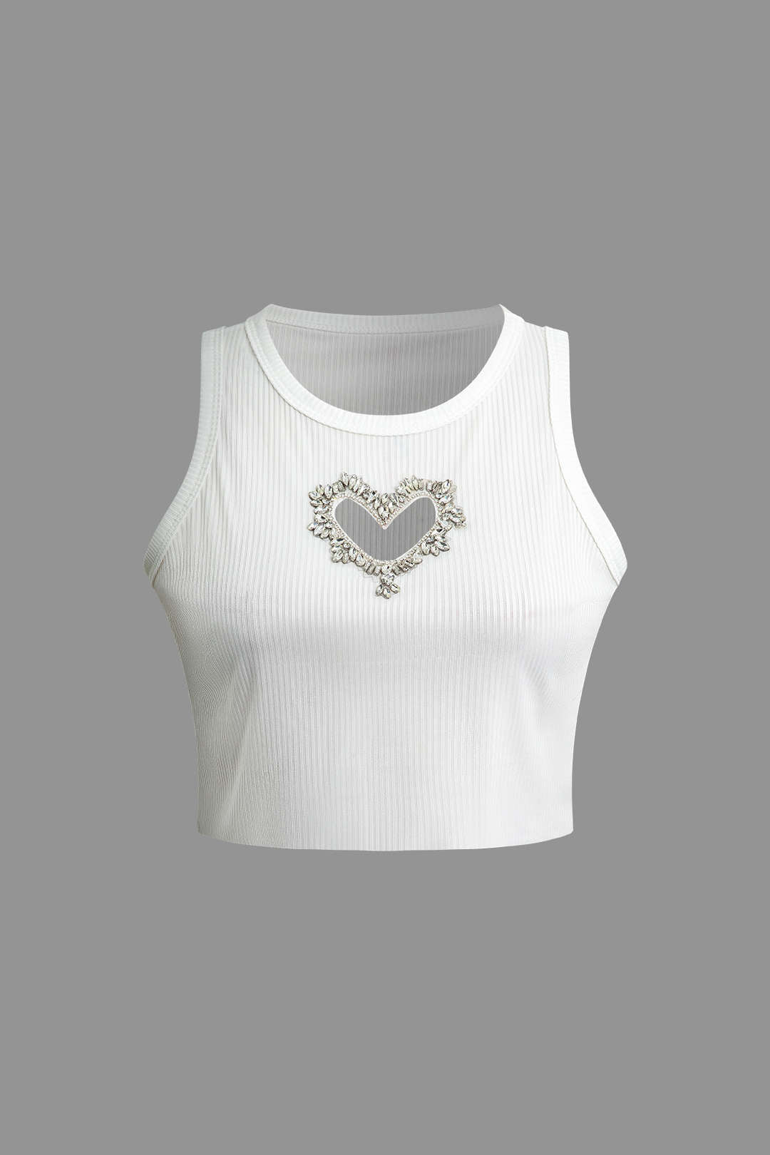 Heart Rhinestone Embellished Cut Out Crop Tank Top