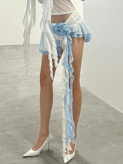 Flower Lace Mini Skirts Ladies Asymmetrical Ruffle Slim Female Drape Skirt Womens High Street Y2k Sexy Mini Skirts WomenChristmas Gifts