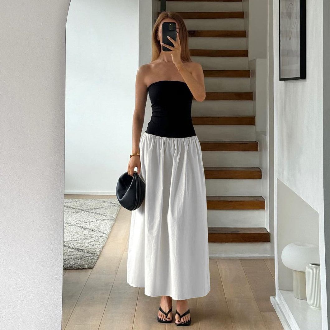Clash Color Strapless Maxi Dress For Women Summer Sexy Off Shoulder Patchwork Backless Sleeveless Beach Dress Female 2025Christmas Gifts