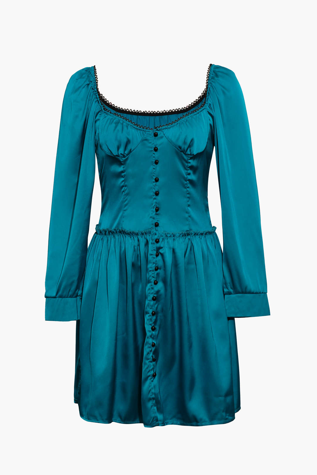 Schulterfreies Minikleid aus Satin mit Knopfleiste 