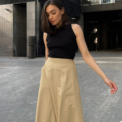 Fashion High Waist Solid Color Skirt Women's Summer Autumn Casual Elegant Long Skirt Loose Slim Pocket Commuting Skirt